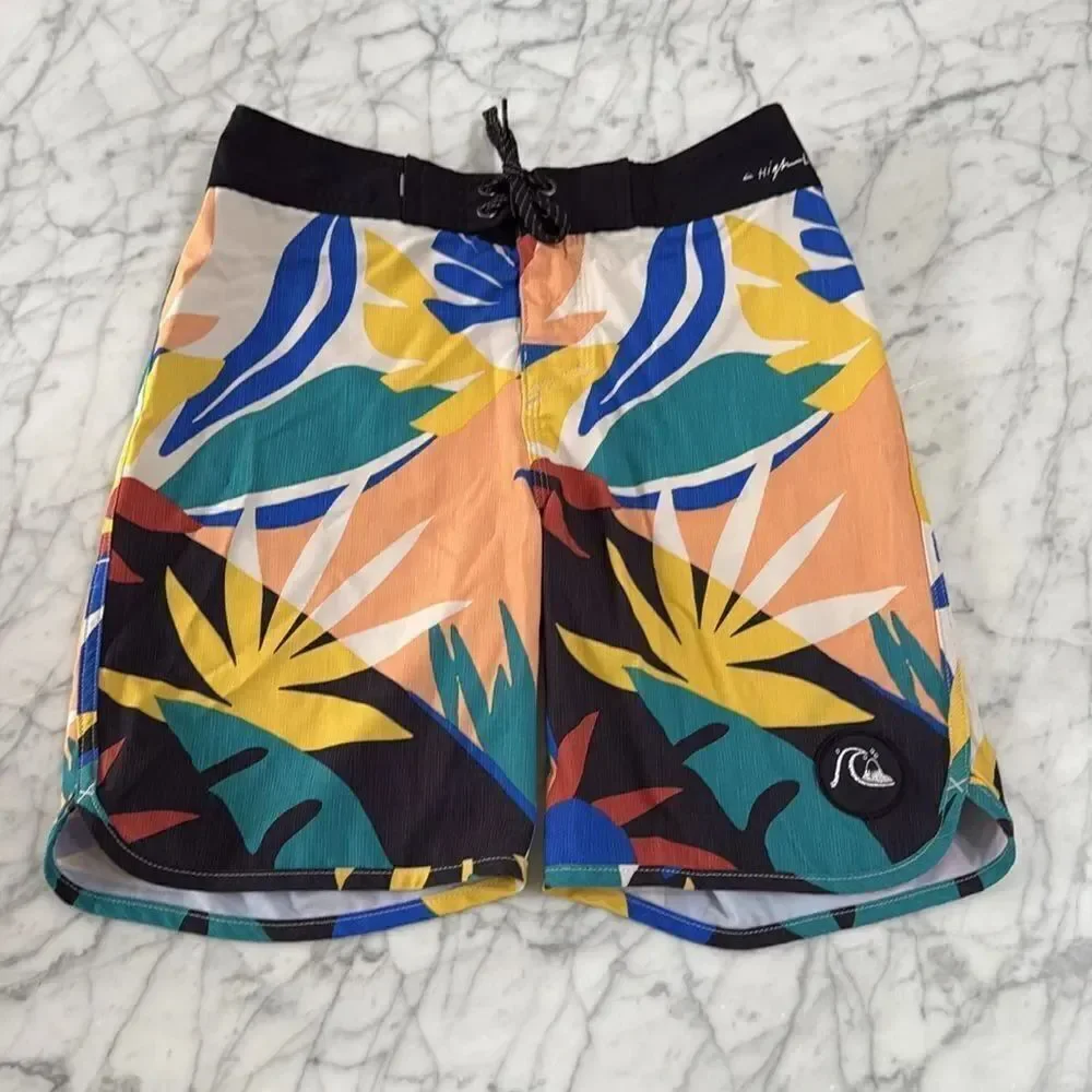 Quiksilver High Line Board Shorts Boys Youth 12 Tropical Print Drawstring